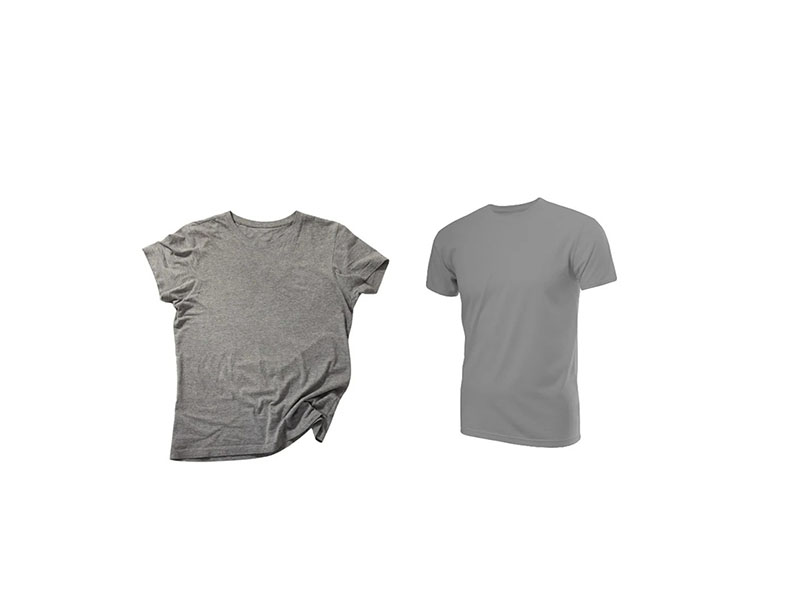 Two gray T-shirts shown in wrinkled flat lay and clean mockup styles