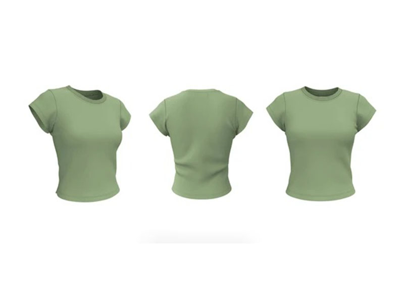 Sage green fitted tee shown from angled front, back, and front views