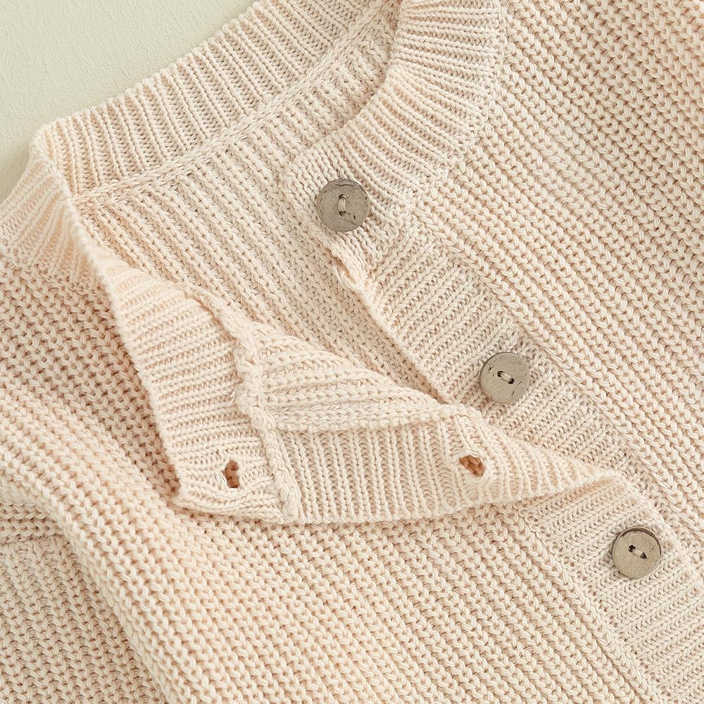 Cream knit cardigan close-up showing textured stitch pattern and large front buttons