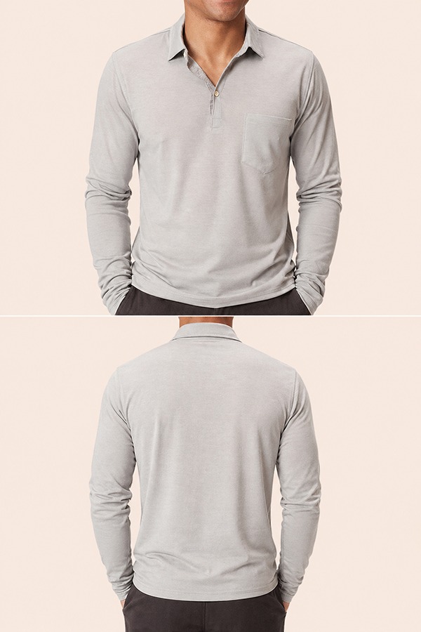 Long Sleeve Polo Shirts front back