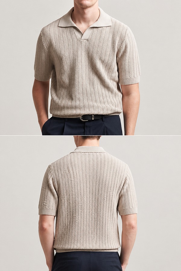 Pique Knit Polo Shirts (textured & structured) front back