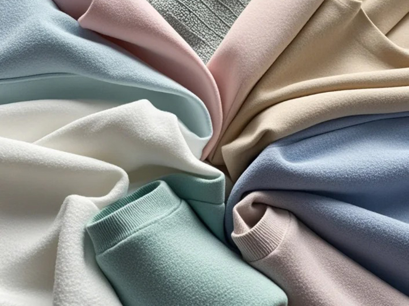 Soft pastel fleece fabrics arranged in a swirl, showing cozy texture and color variety
