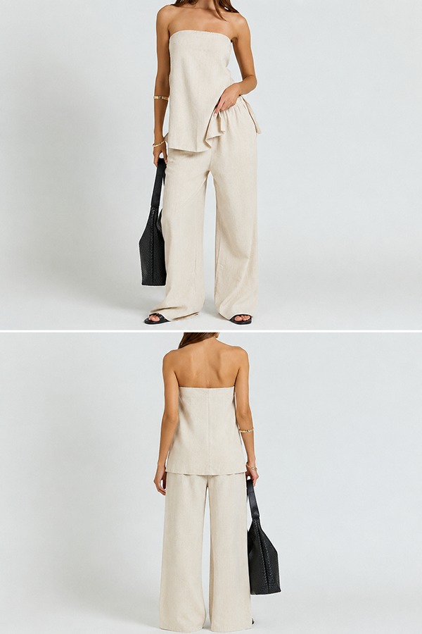Longline Top + Wide Leg Pants Sets front back