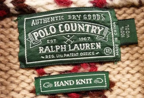 Close-up of Polo Ralph Lauren knitwear label with authentic branding details