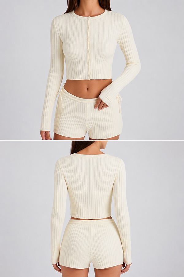 Rib Knit Matching Sets front back