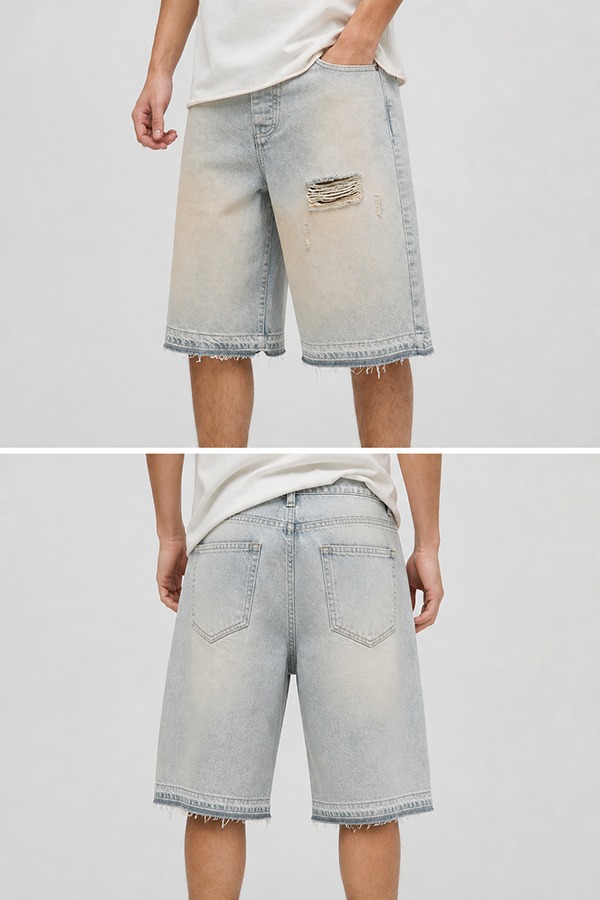 Washed Distressed Shorts front back