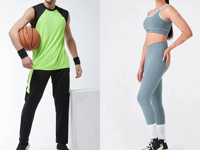 Two people in athletic wear on a plain white background.