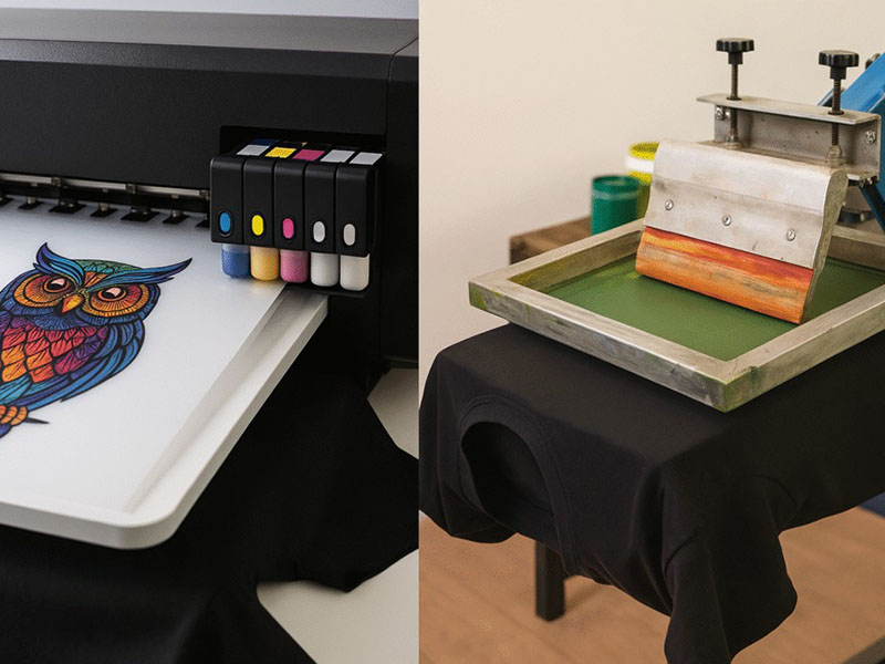 Comparison of digital textile printer and traditional screen printing machine setup