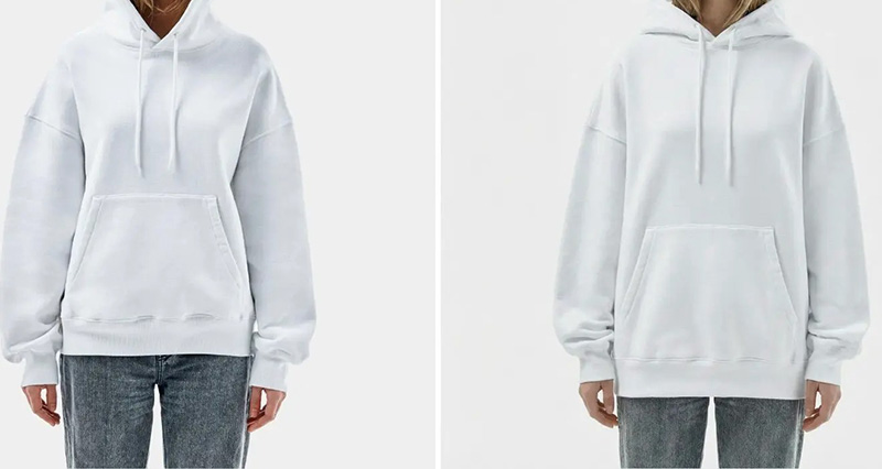 White Boxy and Relaxed Hoodies shown from front in two similar casual styling views.