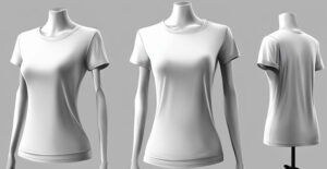 Front and back views of blank women’s fitted white t-shirt mockup design