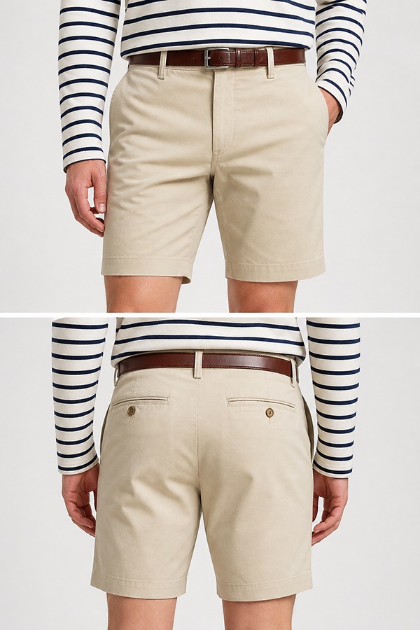 slim Fit Chino Shorts wear front back