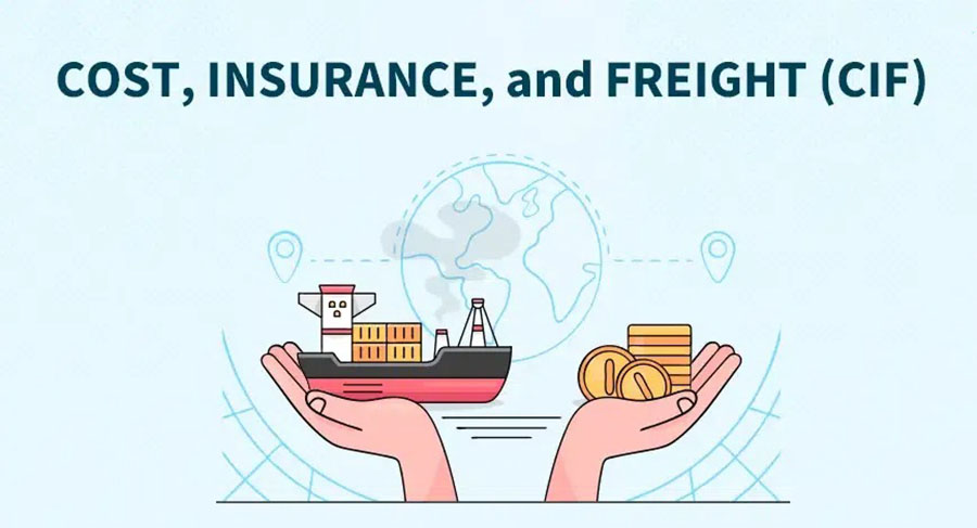 Illustration of CIF shipping showing cargo ship and global trade