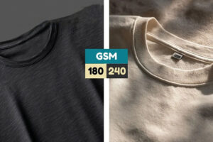 Side-by-side comparison of 180 GSM and 240 GSM cotton T-shirts.