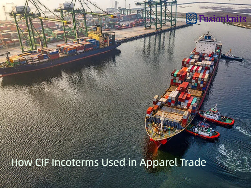 Container ship at port showing CIF apparel trade logistics scene