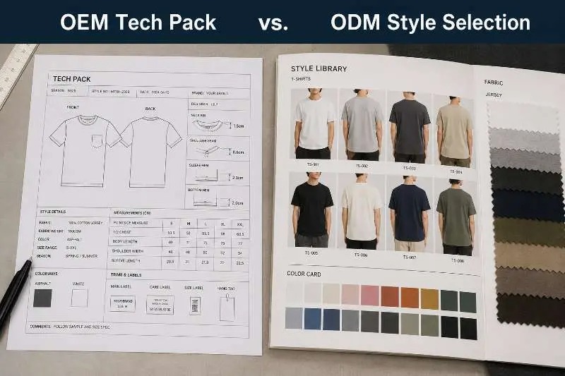 Side-by-side comparison of OEM tech pack and ODM style selection