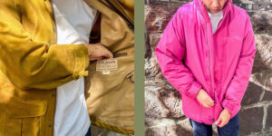 Comparison of tan and pink insulated winter jackets showcasing warmth, durability, and cold-weather outerwear design.